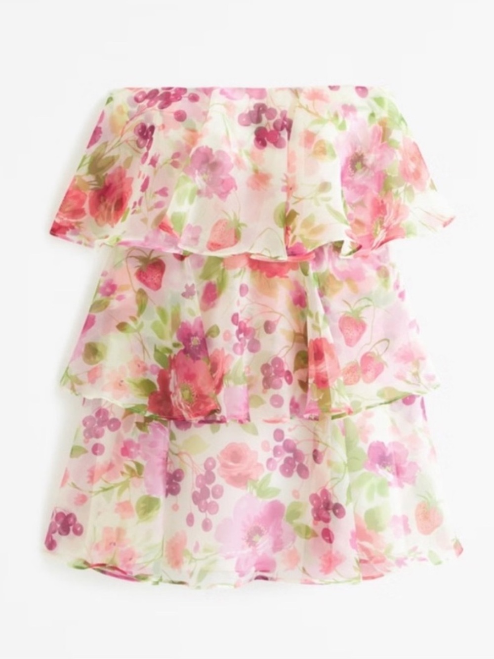 Abercrombie & Fitch Organza Tiered Ruffle Mini Pink Floral Garden Party Dress